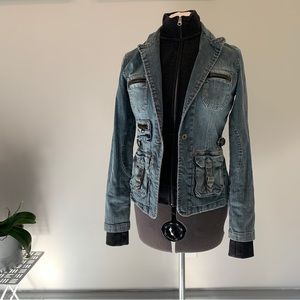 Reposh! Triple 5 Soul denim jacket with high neck sweatshirt insert